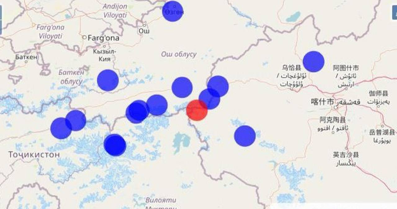 На кыргызско- таджикской границе зарегистрирована землетрясение силой 4,5 баллов